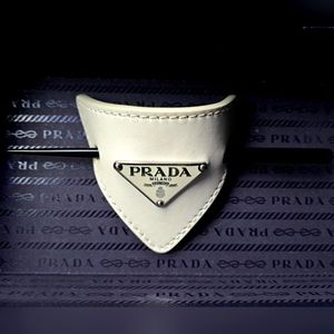 Prada White Leather Hair Clasp With Stick